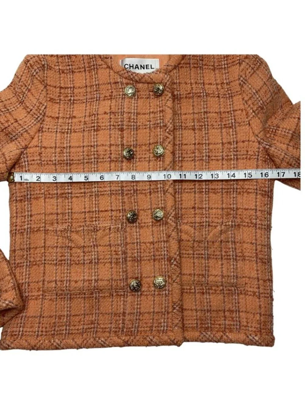 CHANEL Orange Wool Tweed Double Breasted Jacket Spring 2024 Size 36